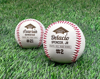 Graduation Baseball Gift | Custom Engraved Baseball with Name, Number & School | Personalized Grad Cap Design | Senior Night or Team Gift