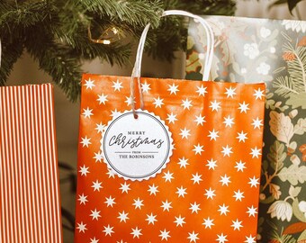 Custom White Glitter Merry Christmas Gift Tag | Personalized Name Hang Tag | Holiday Gift Tag | Shimmering Christmas Gift Wrapping Tag