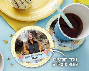 Custom Birthday Coasters | Upload Your Photo | Custom Text | Fun Coasters | Birthday Decor | Personalized Coasters | Milestone Birthday