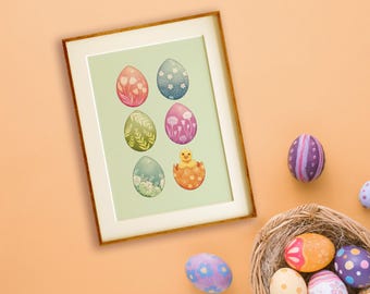 Eggs and Chick Physical Print | Spring Decor | Gallery Wall Art | Wall Decor Print | Floral Wall Art | Easter Home Decor | Original Artwork