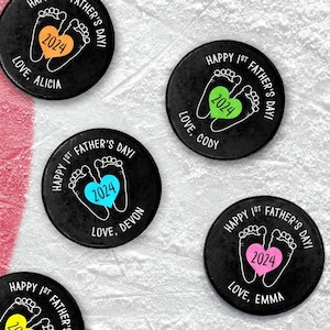 Personalized 1st Father&#39;s Day Footprint Hockey Puck | Perfect for New Dad | Hockey Fan Gift | Custom Sports Gift | Gift from Baby for Dad