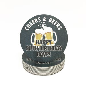 Heavyweight Personalized Cheers and Beers Paper Coasters - Anniversary or Birthday Party