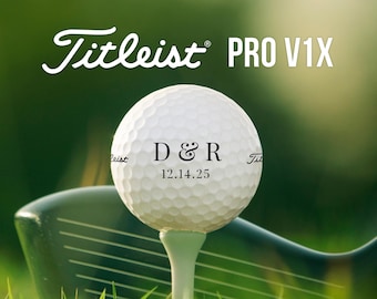 Elegant Initials & Date Golf Balls | Titleist Pro V1x | Monogram Design | Gift for Wedding, Engagement, Valentine's Day | Custom Golf Gift