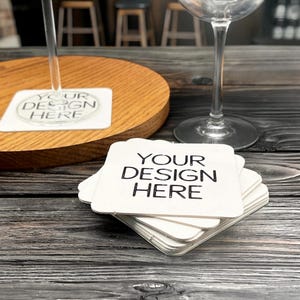 Custom Design Square Paper Coasters | Submit Your Design, Custom Artwork | Corporate Events, Weddings, Birthdays, Parties, Vacation Rentals
