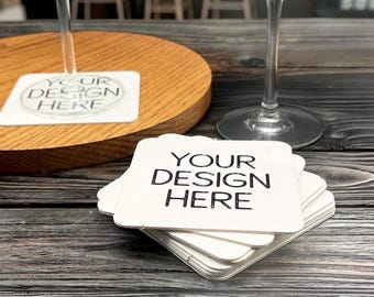 Custom Design Square Paper Coasters | Submit Your Design, Custom Artwork | Corporate Events, Weddings, Birthdays, Parties, Vacation Rentals