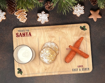 Custom Treats for Santa Cookie Tray | Wooden Cookie Tray | Santa Cookie Tray | Personalized Milk and Cookie Tray | Christmas Eve Cookie Tray
