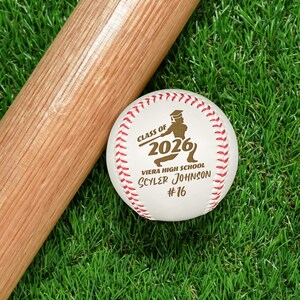 Graduation Baseball Gift | Custom Engraved Baseball with Class of 2026 Baseball with Name, School & Number | Senior Night or Team Gift