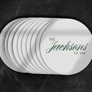 Custom Last Name and Established Year Coasters | Personalized Wedding Drink Toppers | Custom Wedding Decor | Wedding Favors in Bulk