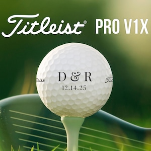 Elegant Initials & Date Golf Balls | Titleist Pro V1x | Monogram Design | Gift for Wedding, Engagement, Valentine's Day | Custom Golf Gift