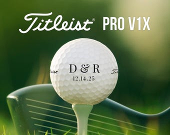 Elegant Initials & Date Golf Balls | Titleist Pro V1x | Monogram Design | Gift for Wedding, Engagement, Valentine's Day | Custom Golf Gift