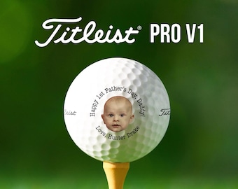 First Father's Day Golf Balls | Baby Photo Gift | Personalized with Photo and Name | Titleist Pro V1 | New Dad Golf Gift from Baby