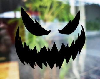 Scary Halloween Pumpkin Face Window Sticker Kit | Vinyl Decal Decoration | Business Storefront Display | Spooky Season | Haunted House