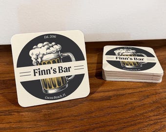Personalized Vintage Bar Coasters | Custom Text | Drink Coaster | Bar Gift | Man Cave Decor | Pub Decor | Home Decor | Rustic Bar Beer Decor
