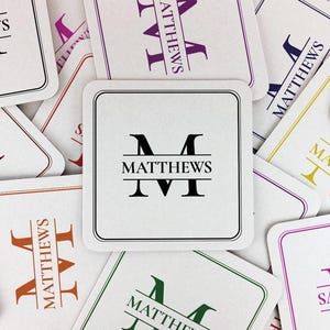 Initial Monogram Coasters | Custom Text | Home Decor | Personalized Paper Coaster | Name Gift | Housewarming Gift | Wedding Favor | Bar Gift