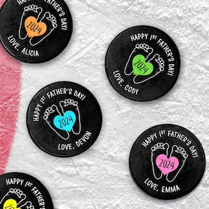 Personalized 1st Father's Day Hockey Puck | Custom Year Footprint Keepsake