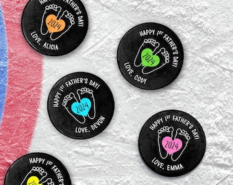 Personalized 1st Father's Day Hockey Puck | Custom Year Footprint Keepsake