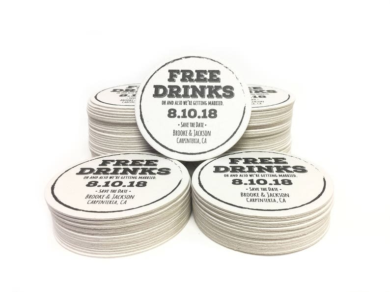 Heavyweight FREE DRINKS Personalized Paper Coasters Perfect Etsy