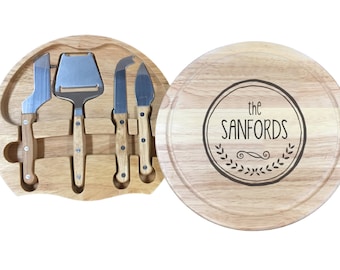 Custom Wooden Cheese Board & Knife Set | Laser Etched Name | Perfect Gift for Christmas, Birthday, Wedding, Anniversaries, Housewarming