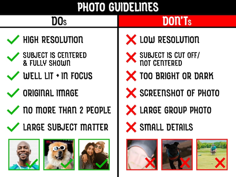 Photo Guidelines for submitted photos are shown.