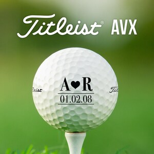 Monogrammed & Personalized Golf Balls | Custom Initials and Heart Design | Titleist AVX | Gift for Valentine&#39;s Day, Anniversary, Wedding