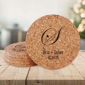 Custom Heart Initial Monogram Coasters | Wedding Coasters | Custom Wedding Favor | Cork Coaster | Personalized Wedding Decor | Wedding Decor