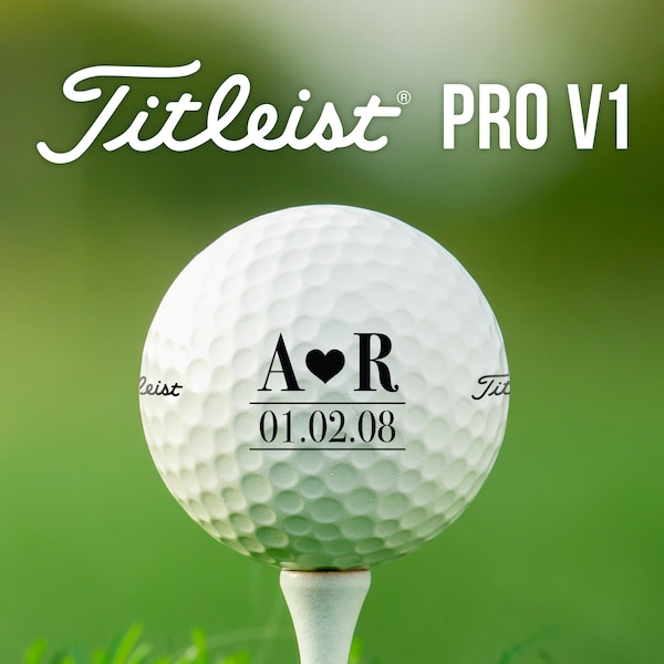 Monogrammed & Personalized Golf Balls | Custom Initials and Heart Design | Titleist Pro V1 | Gift for Valentine's Day, Anniversary, Wedding