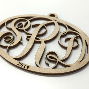 Elegant Monogram Christmas Ornament | Personalized Christmas Tree Ornament | Custom Initials | Wood Ornament | Newlyweds Christmas Ornament