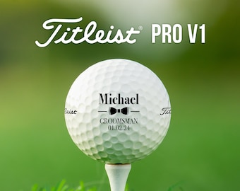 Personalized Custom Name Golf Balls | Titleist Pro V1 | Wedding Bow Tie Design | Gift for Groomsman, Father of the Bride, Wedding Party