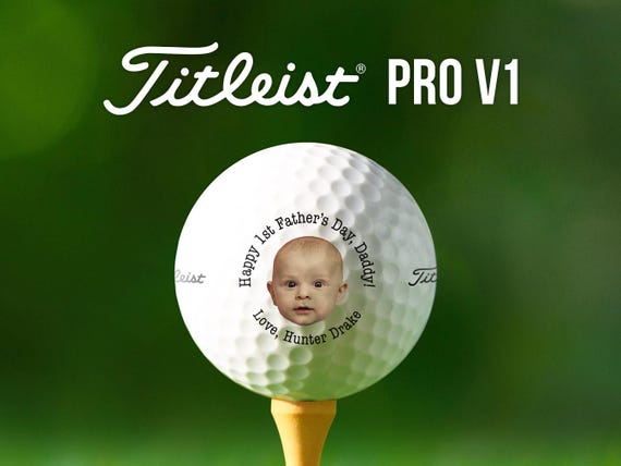 First Father's Day Golf Balls | Baby Photo Gift | Personalized with Photo and Name | Titleist Pro V1 | New Dad Golf Gift from Baby