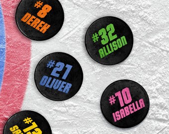 Personalized Name & Number Hockey Puck | Custom Hockey Gift | Hockey Player Gift | Hockey Team Memento | Kids Hockey Gift | Player Number