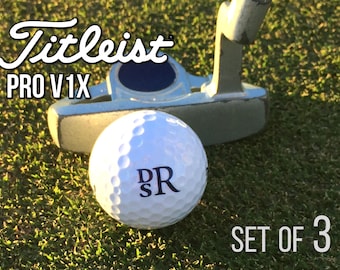 Balles de golf Titleist Pro V1x personnalisées, lot de 3 balles de golf monogrammées, cadeau pour papa - cadeau fête des pères - cadeau pour golfeur