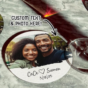 Personalized Wedding Coasters | Anniversary Gift | Wedding Favor | Upload Your Photo | Heart and Brush Effect | Custom Text & Photo Coasters