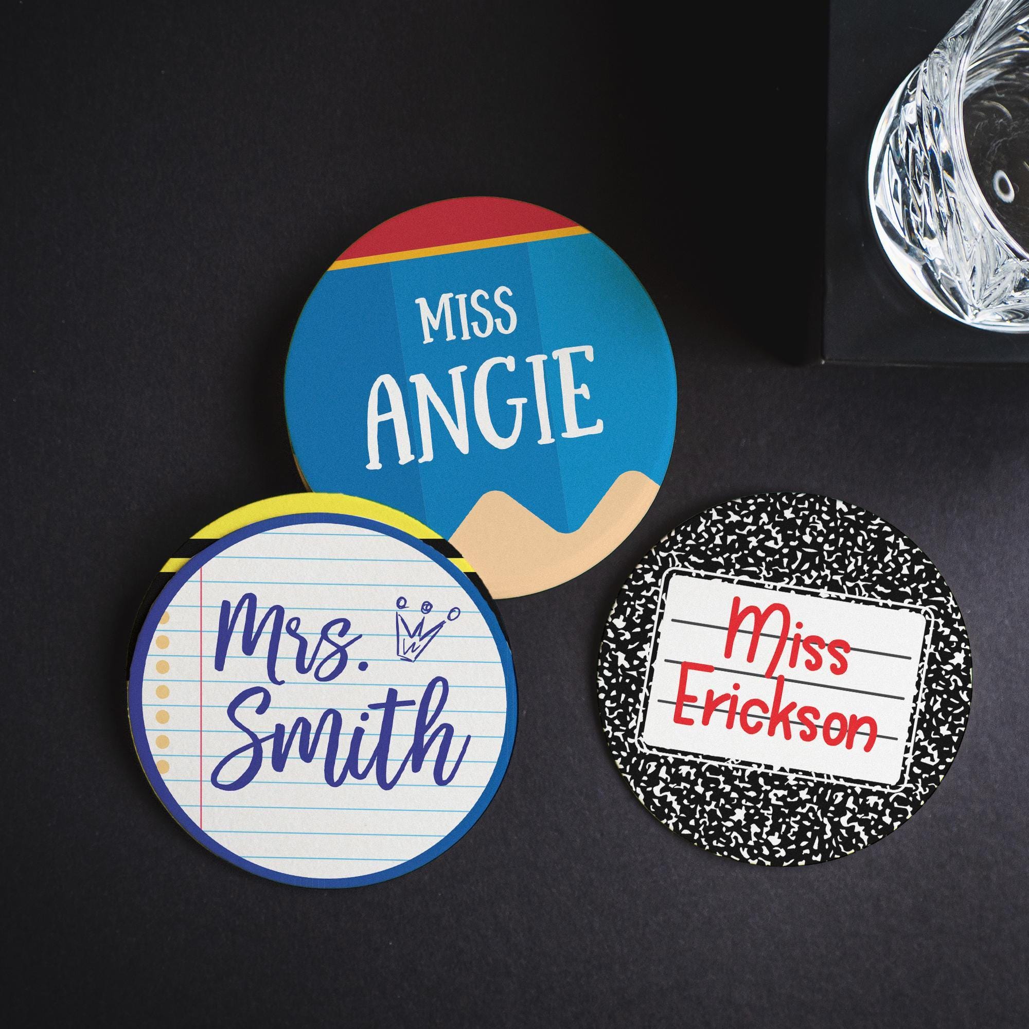 Personalized Teacher Coasters | Custom Name Classroom Gift Set (6 ...