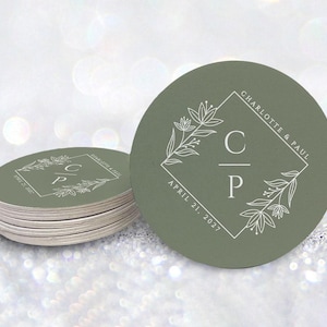 Dessous de verre personnalisés monogramme floral en forme de losange | Dessous de verre de mariage | Cadeaux de mariage personnalisés | Dessous de verre en papier personnalisé | Décoration de mariage personnalisée