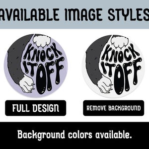 Available image styles include full design and remove background. Background colors available.