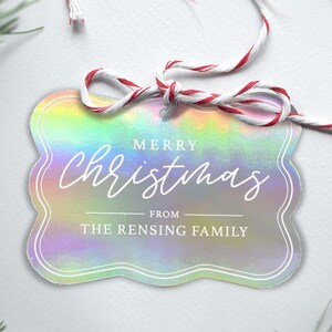 Personalized Rainbow Merry Christmas Hanging Gift Tag | Custom Name Holiday Gift Tag | Elegant Christmas Present Tag | Christmas Gift Decor