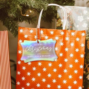 Custom Metallic Rainbow Merry Christmas Gift Tag | Personalized Holiday Name Tag | Shiny Christmas Gift Tags | Unique Gift Wrapping Decor