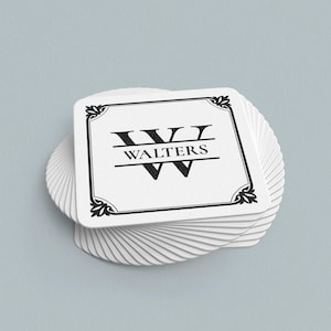 Initial Monogram Coasters | Personalized Drink Coasters | Custom Housewarming Gift | Wedding Gift | Heavyweight Paper Coasters