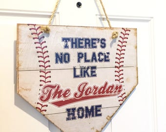 There's No Place Like Home Plate Personalized Baseball Door Hanger Sign