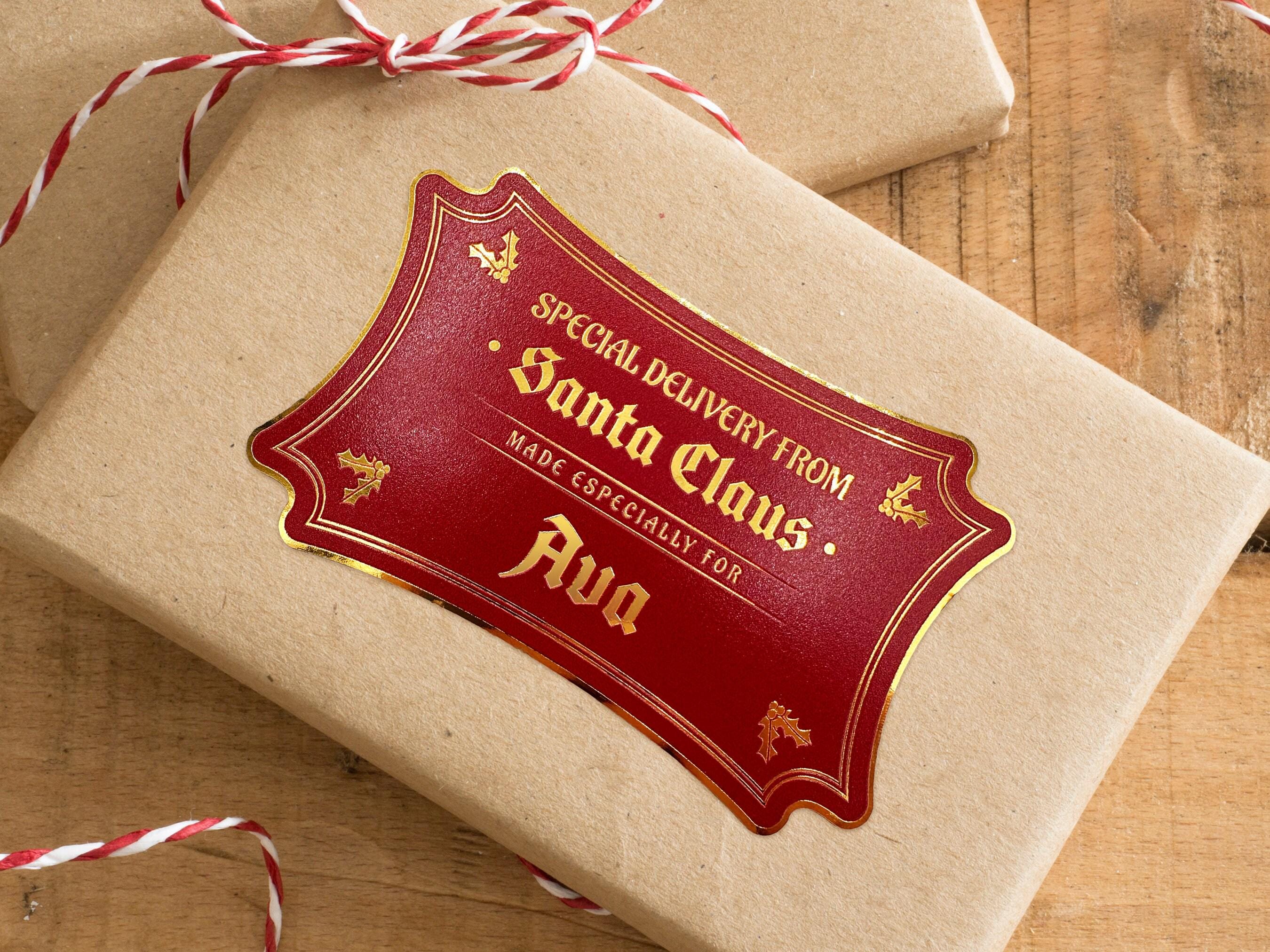 Gold Foil Santa Gift Tags | Set of 6 | Personalized Vintage Gift Tags | Kids Christmas Labels | Christmas Tag Decoration | Christmas Eve