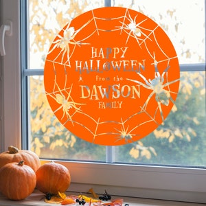 Happy Halloween Spider Web | Window Vinyl Decal | Spooky Season Sticker | Personalized with Custom Name | Halloween Decoration | Fall Decor