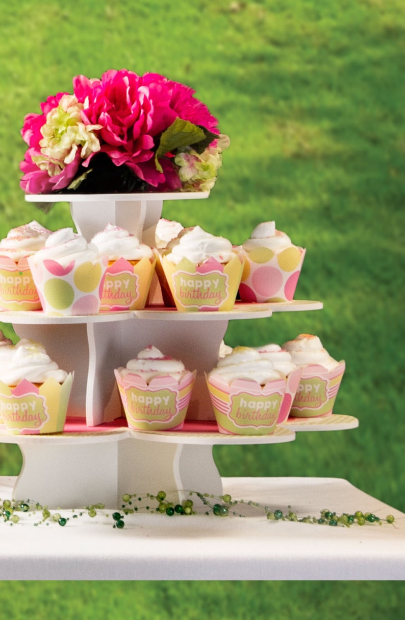 3 Tier Flower Cupcake Tower Stand Holds 38-48 Cupcakes Perfect for Weddings Cupcakes Birthdays Cupcakes Holiday Dessert or any Event image 2