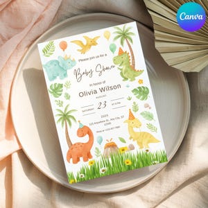 Adorable Dinosaur Baby Shower Invitation | Editable Dinosaur baby shower invitation template | Cute Gender-Neutral Party Card | Digital File
