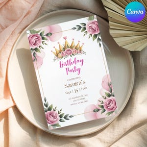 Princess Floral Birthday Invitation | Floral Princess Birthday | Royal Princess Magical Castle Birthday Printable Invite | Digital Download