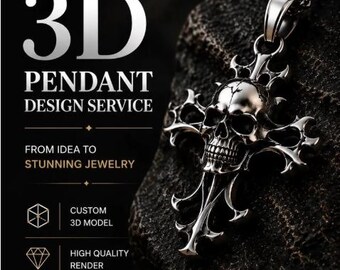 3D Pendant Modeling Service, High Detail Jewelry CAD Design, STL OBJ Files, 3D Sculpting, Printing Ready Gothic Jewelry Design, 3D Shipping