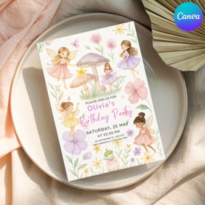 Whimsical Fairy Garden Birthday Invitation | Editable Floral Party Card | Watercolor Fairy Theme | Kids Birthday Template | Digital Download