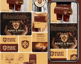 Paquete completo de identidad visual para cafeterías: diseño de logotipo personalizado, tipografía, paletas de colores, empaques, kit para redes sociales y archivos listos para imprimir.