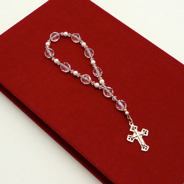Clear Faceted Preciosa Czech Glass One-Week Anglican Chaplet with Sterling Silver Cross