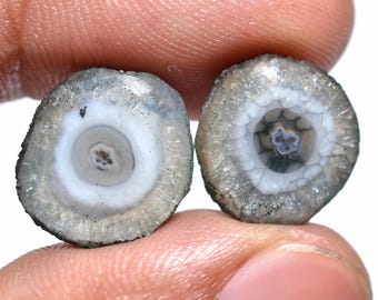 Grey Solar Quartz Gemstone Pair – Stalactite Slice Cabochons