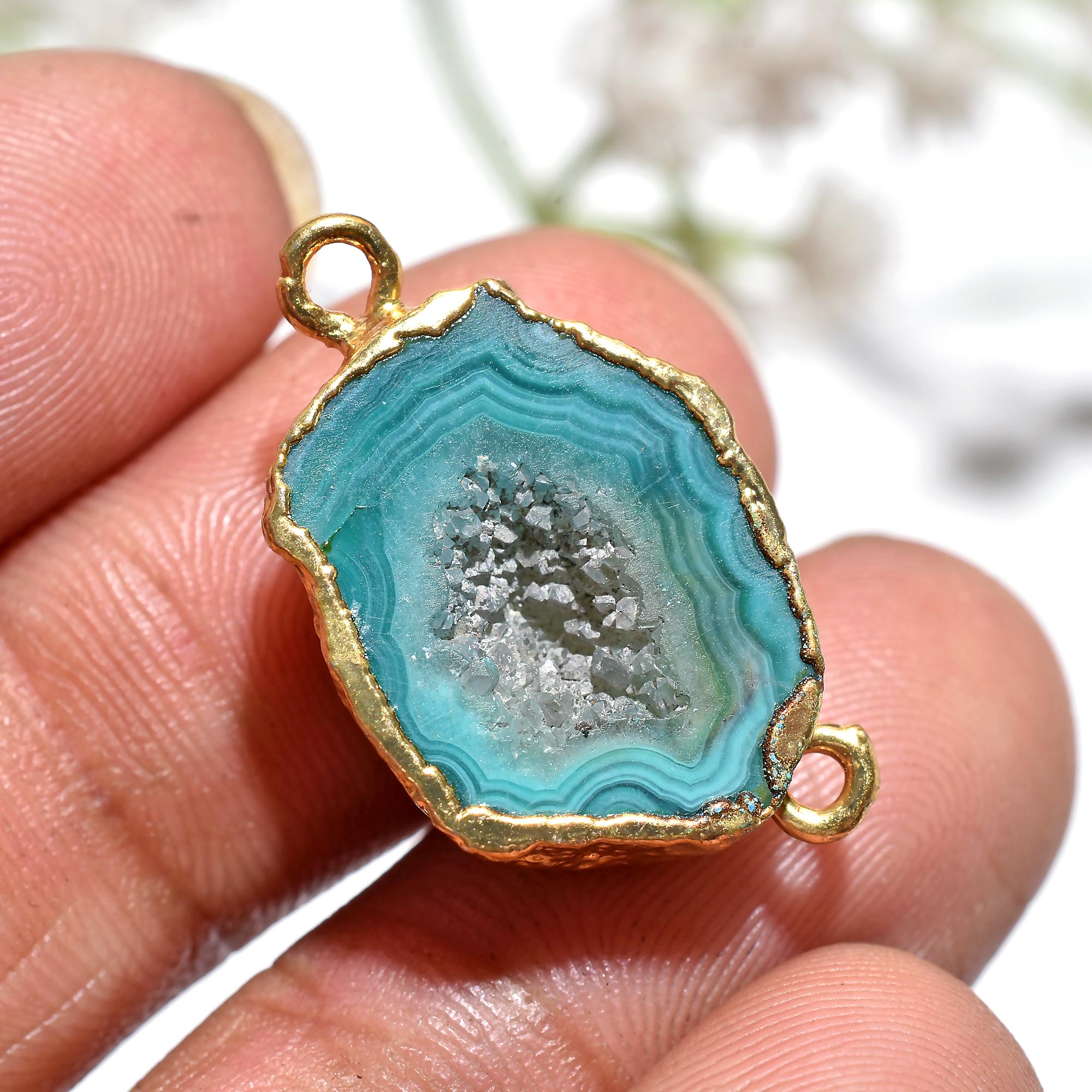 Connecteurs Pour Bijoux En Tranche De Géode Druzy, Plaqué Or 24K, 42 Mm, Faits Main
